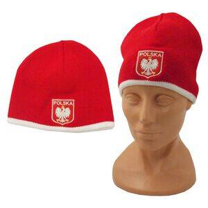 Poland White Winter Hat - Red Flag