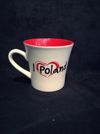 White and red mug I love Poland