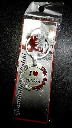 Brelok metalowy z cyrkoniami i love polska