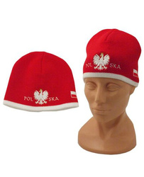 Poland White Winter Hat - Red Flag