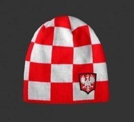 Czapka zimowa biało- czerwona kratka