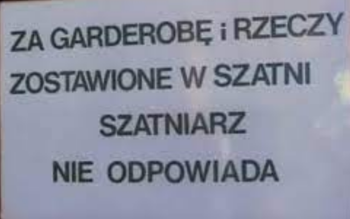 Magnes PM 0086 Za garderobę i rzeczy zostawione w szatni szatniarz nie odpowiada