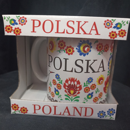Kubek POLAND folk kwiat biały