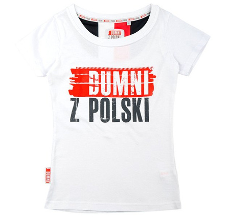 KOSZULKA DAMSKA Z LOGO "DUMNI Z POLSKI" BIAŁA
