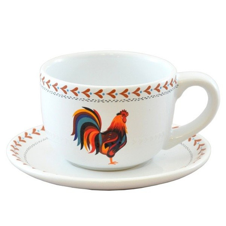 CUP WITH A SAUCER AND A ROOSTER
