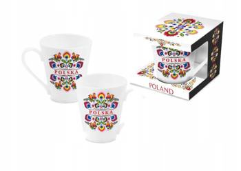 Oblique mug with the inscription Poland white