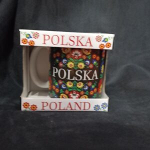 Kubek POLAND folk kwiat czarny