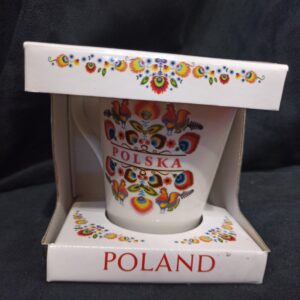 Kubek skony z napisem Polska biay koguty