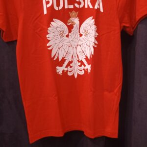 Koszulka Dziecięca Orzeł Polska • Kolor: Czerwony • Nadruk: Orzeł • Rodzaj nadruku: Sitodruk • Rozmiar: XS