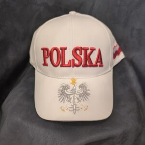 Czapka z daszkiem biała Polska wypukła orzeł